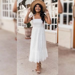 Pink lily white lace midi dress